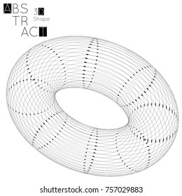 Abstract 3D wireframe geometric shape isolated on white background. 3D torus. Futuristic design element.