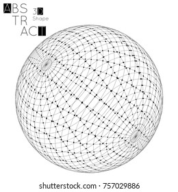 Abstract 3D wireframe geometric shape isolated on white background. 3D sphere. Futuristic design element.