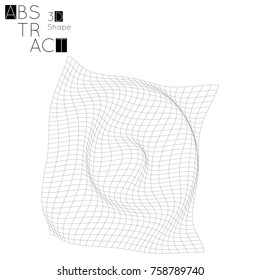 Abstract 3D wireframe geometric shape isolated on white background. 3D ripple effect. Circle wave on grid. Futuristic design element.