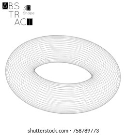 Abstract 3D wireframe geometric shape isolated on white background. 3D torus. Futuristic design element.