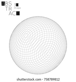 Abstract 3D wireframe geometric shape isolated on white background. 3D sphere. Futuristic design element.