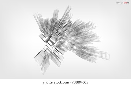 Abstract 3D wireframe of geometric shape. Conceptual shape and form.. Vector illustration idea.