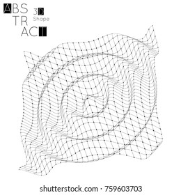 Abstract 3D wireframe geometric shape isolated on white background. 3D ripple effect. Circle wave on grid. Futuristic design element.