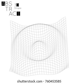 Abstract 3D wireframe geometric shape isolated on white background. 3D ripple effect. Circle wave on grid. Futuristic design element.