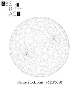 Abstract 3D wireframe geometric shape isolated on white background. 3D sphere. Futuristic design element.