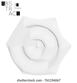 Abstract 3D wireframe geometric shape isolated on white background. 3D ripple effect. Circle wave on grid. Futuristic design element.