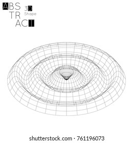 Abstract 3D wireframe geometric shape isolated on white background. 3D ripple effect. Circle wave on grid. Futuristic design element.