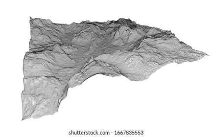 Abstract 3d wire-frame landscape. Blueprint style. Vector rendering from 3D model. Geology Terrain
