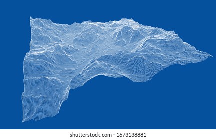 Abstract 3d wire-frame landscape. Blueprint style. Vector rendering from 3D model. Geology Terrain
