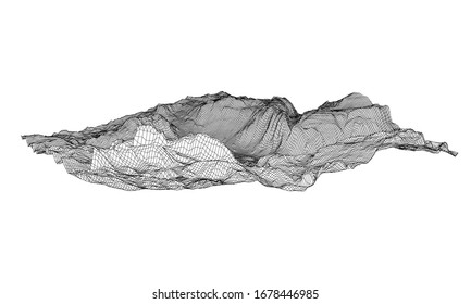 Abstract 3d wire-frame landscape. Blueprint style. Vector rendering from 3D model. Geology Terrain