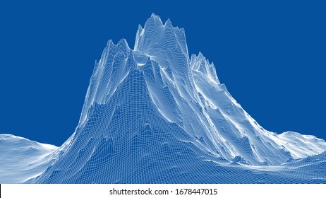 Abstract 3d wire-frame landscape. Blueprint style. Vector rendering from 3D model. Geology Terrain