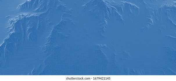 Abstract 3d wire-frame landscape. Blueprint style. Vector rendering from 3D model. Geology Terrain