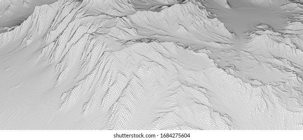 Abstract 3d wire-frame landscape. Blueprint style. Vector rendering from 3D model. Geology Terrain