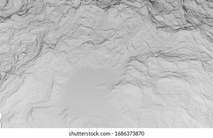 Abstract 3d wire-frame landscape. Blueprint style. Vector rendering from 3D model. Geology Terrain