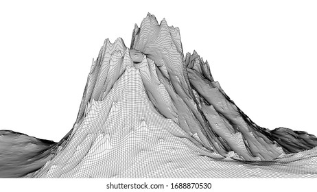 Abstract 3d wire-frame landscape. Blueprint style. Vector rendering from 3D model. Geology Terrain