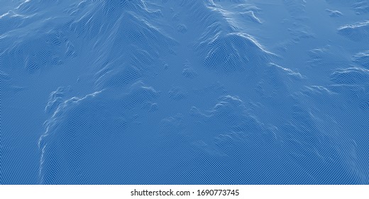 Abstract 3d wire-frame landscape. Blueprint style. Vector rendering from 3D model. Geology Terrain