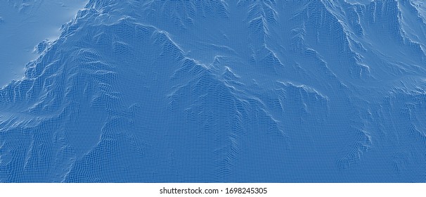 Abstract 3d wire-frame landscape. Blueprint style. Vector rendering from 3D model. Geology Terrain