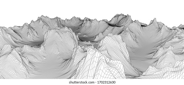 Abstract 3d wire-frame landscape. Blueprint style. Vector rendering from 3D model. Geology Terrain
