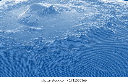 Abstract 3d wire-frame landscape. Blueprint style. Vector rendering from 3D model. Geology Terrain