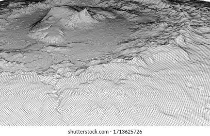 Abstract 3d wire-frame landscape. Blueprint style. Vector rendering from 3D model. Geology Terrain