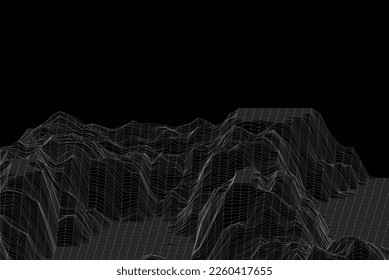 Abstract 3d wireframe landscape. Blueprint style. Vector illustration.