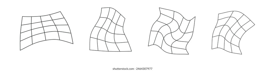 Abstract 3D wireframe mesh grid with a wave pattern. Flat vector illustration isolated on white background.