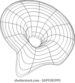 Modelo abstrato 3d de arames de uma superfície deformada com uma forma de vórtice central ou funil