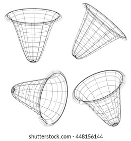 Abstract 3d wireframe objects. 3d, spatial shapes set at 4 angles. Geometric elements.