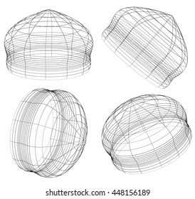 Abstract 3d wireframe objects. 3d, spatial shapes set at 4 angles. Geometric elements.