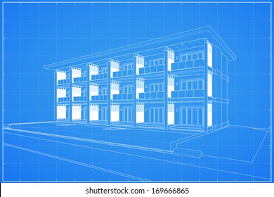 Abstract 3D wireframe of residential building - Vector illustration