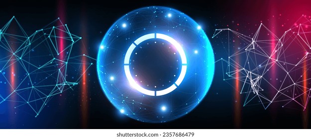 Resumen de tecnología futurista de la esfera 3D wireframe de ciencia ficción con partículas y líneas. Conexión de red tecnológica. Gran visualización de datos. Telefpuerto de círculo mágico. Alta tecnología digital de ciencia ficción. EPS10 vectores.