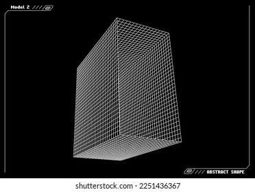 Abstract 3d wireframe shape or basic element with open edge. Science and technology geometric abstraction with deformed shape.