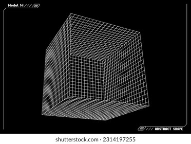 Abstract 3d wireframe shape or basic element with open edge. Science and technology geometric abstraction with deformed shape.