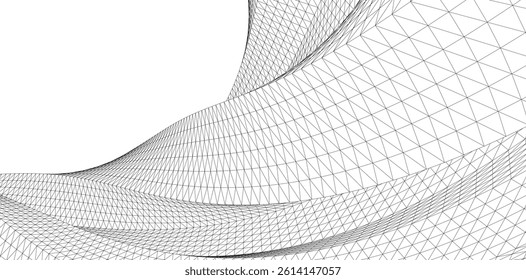 Abstract 3D wireframe wave and shape, mesh illustration