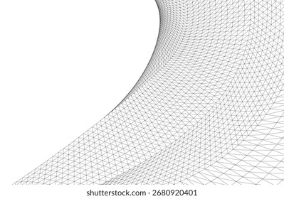 Abstract 3D wireframe wave and shape, mesh illustration