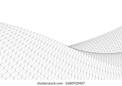 Abstract 3D wireframe wave and shape, mesh illustration