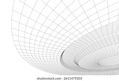 Abstract 3D wireframe waves and shapes, black and white mesh illustration