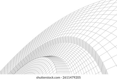 Abstract 3D wireframe waves and shapes, black and white mesh illustration