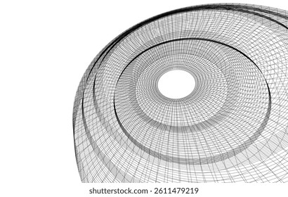 Abstract 3D wireframe waves and shapes, black and white mesh illustration