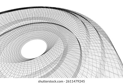 Abstract 3D wireframe waves and shapes, black and white mesh illustration