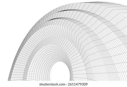 Abstract 3D wireframe waves and shapes, black and white mesh illustration