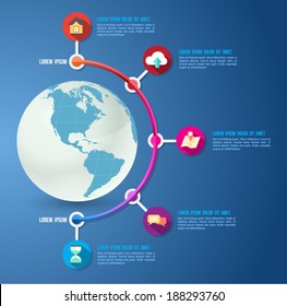 Abstract 3D world digital illustration Info-graphic with flat icons. Vector illustration can be used for workflow layout, diagram, number options, web design, education concept, business concept.