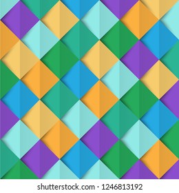 Abstract 3d yellow geometric background template with shadow. Checkerboard texture. Pattern from pieces of paper. Vector design illustration.