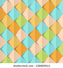 Abstract 3d yellow geometric background template with shadow. Checkerboard texture. Pattern from pieces of paper. Vector design illustration.