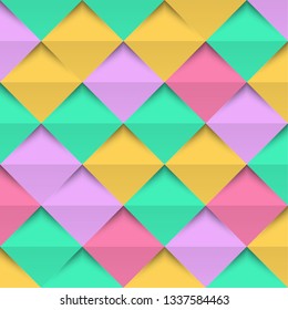 Abstract 3d yellow geometric background template with shadow. Checkerboard texture. Pattern from pieces of paper. Vector design illustration.