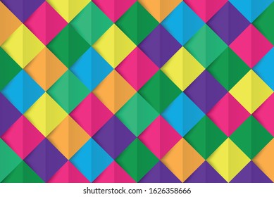 Abstract 3d yellow geometric background template with shadow. Checkerboard texture. Pattern from pieces of paper. Vector design illustration.