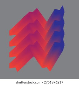 Abstract 3D Zigzag Geometric Pattern with Vibrant Red and Blue Gradient and Modern Architectural Rhythm on Grey Background