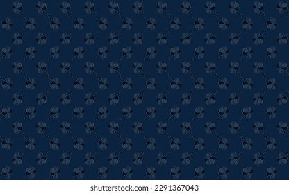 Abstract 4 leaf clover seamless pattern. Gray and blue element on indigo blue background. For male masculine cloth ladies dress silk scarf fabric apparel textile garment cover pants skirt hat