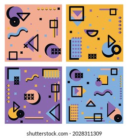 Abstract 4 piece backgrounds with different geometric shapes - illustration