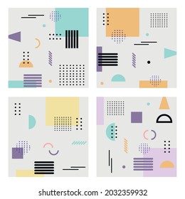 Abstract 4 piece backgrounds with different geometric shapes - illustration